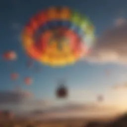 Colorful parachutes in mid-air