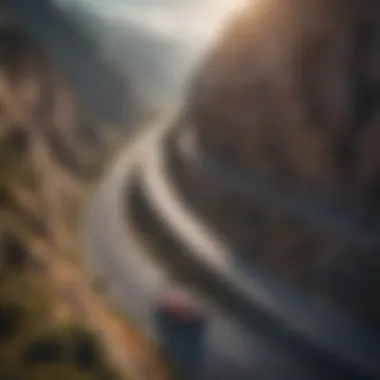 Dynamic aerial view of winding mountain roads for high-speed races