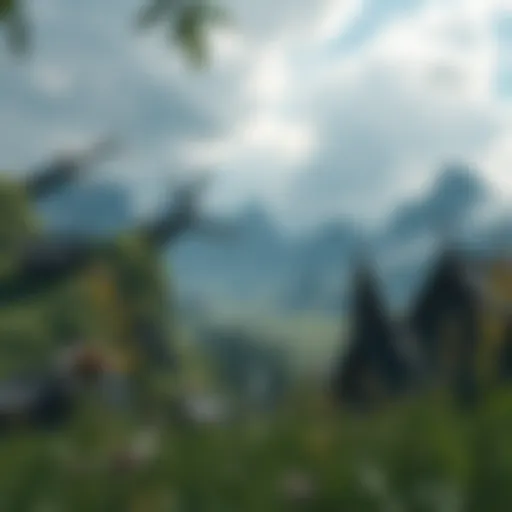 Immersive Fantasy Landscape in RPGs A captivating scene from an RPG game showcasing a fantasy landscape