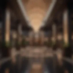 An elegant hotel lobby simulation showcasing vibrant designs and interactive elements.