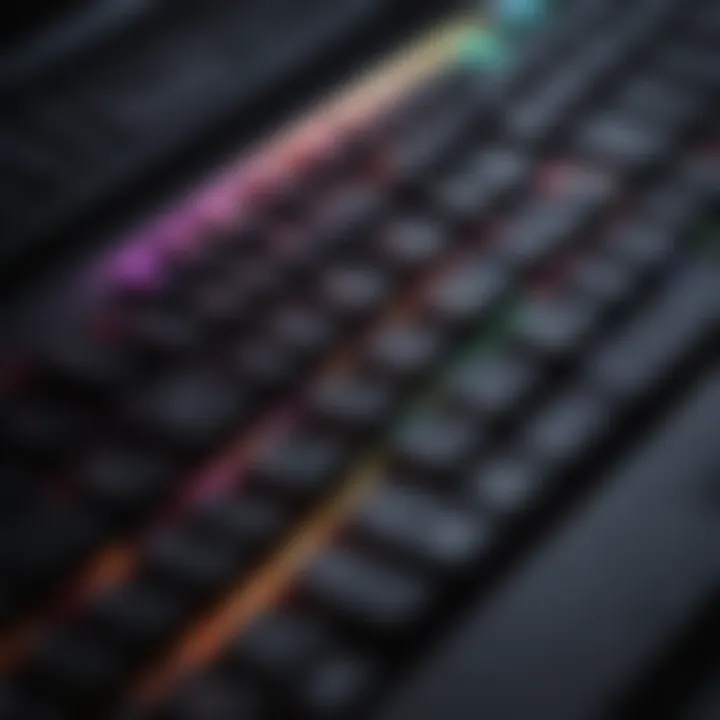 Colorful RGB lighting on a gaming laptop keyboard