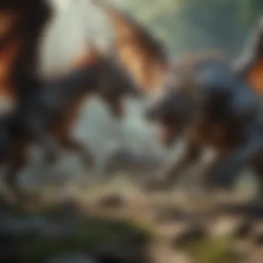 Epic Clash of Mythical Beasts Epic battle scene with mythical creatures