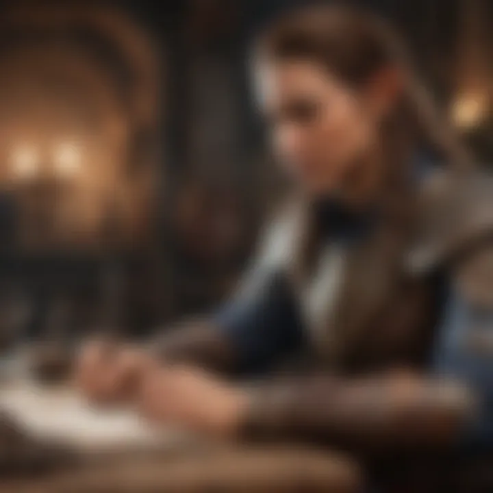 An artist sketching a unique D&D character avatar with intricate details