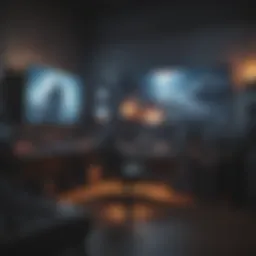 A vibrant gaming setup showcasing various controllers and monitors.