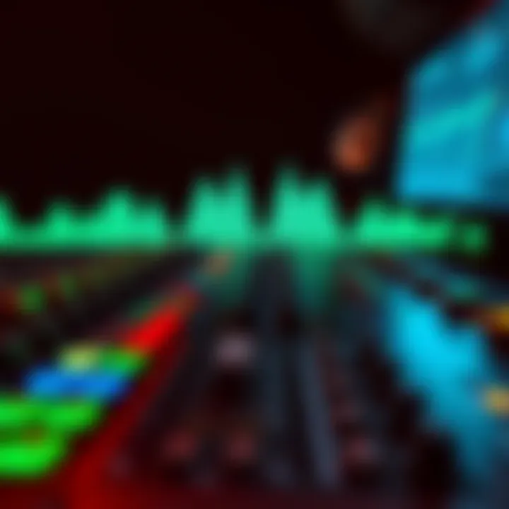 Sound Mixer Panel with Eerie Soundwaves A sound mixer panel with eerie soundwaves displayed.