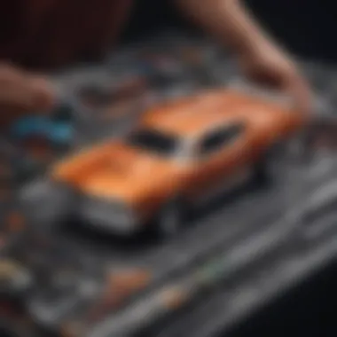 Custom Hot Wheels car being assembled with precision