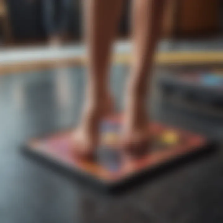 A close-up of a foot on a DDR dance pad during gameplay.