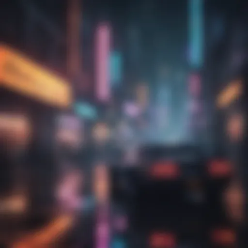 Dark futuristic cityscape with neon lights