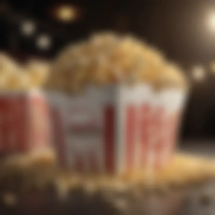 Close-up of popcorn in a classic movie theater setting