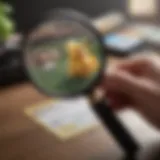 Illustration of a magnifying glass examining a Pokemon card