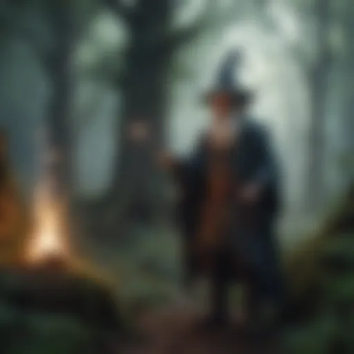 Magical Wizard casting a spell in a mystical forest