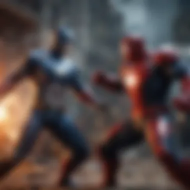 Epic Showdown in Marvel Fighting Dynamic characters clashing in a Marvel fighting game