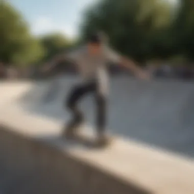 Skateboarder practicing ollie technique in skate park