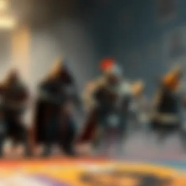 Characters from various expansions engaging in gameplay