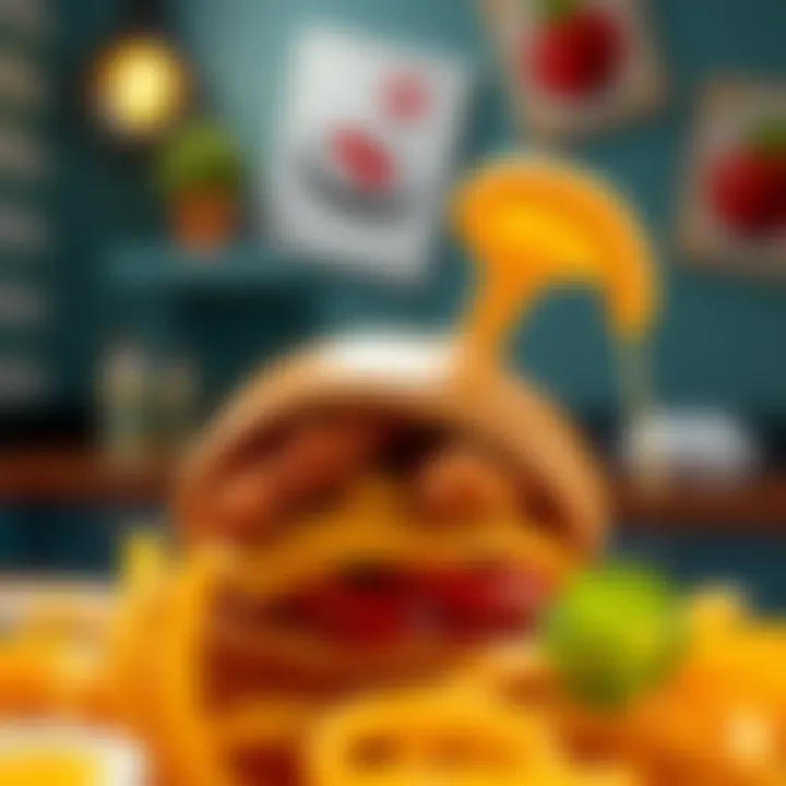 A detailed close-up of a stylized food item with artistic graphics.