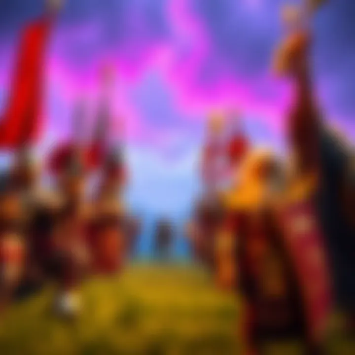 A vibrant artistic representation of various game factions