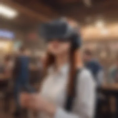 A group of fans engaging with VR technology in an anime-themed environment