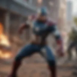 A dynamic combat scene showcasing a superhero character using unique abilities against a formidable foe.