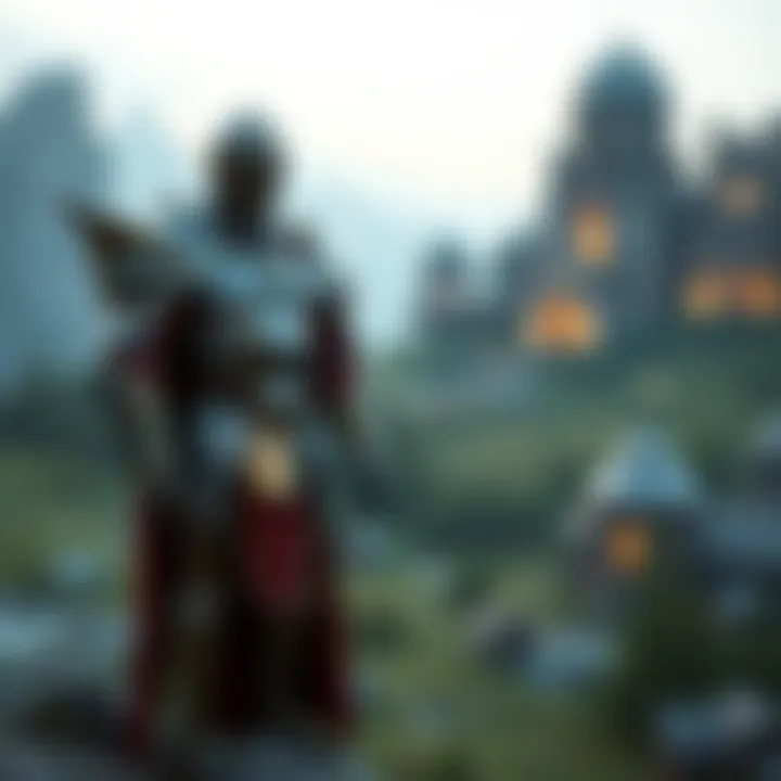 A character in armor standing proudly in a fantasy landscape