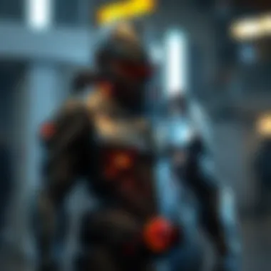 Futuristic armor set featuring advanced technology and sleek design