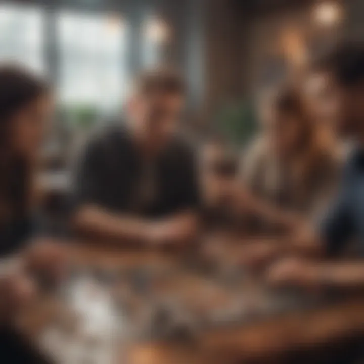 Playful group of friends engrossed in a competitive party game