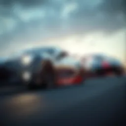Dynamic racing scene featuring two cars in action