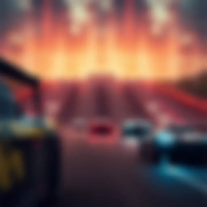 Stylized illustration of various racing game tracks