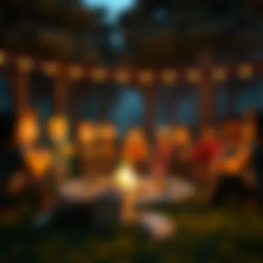 Community Gathering Around a Campfire A welcoming Minecraft community gathering around a campfire