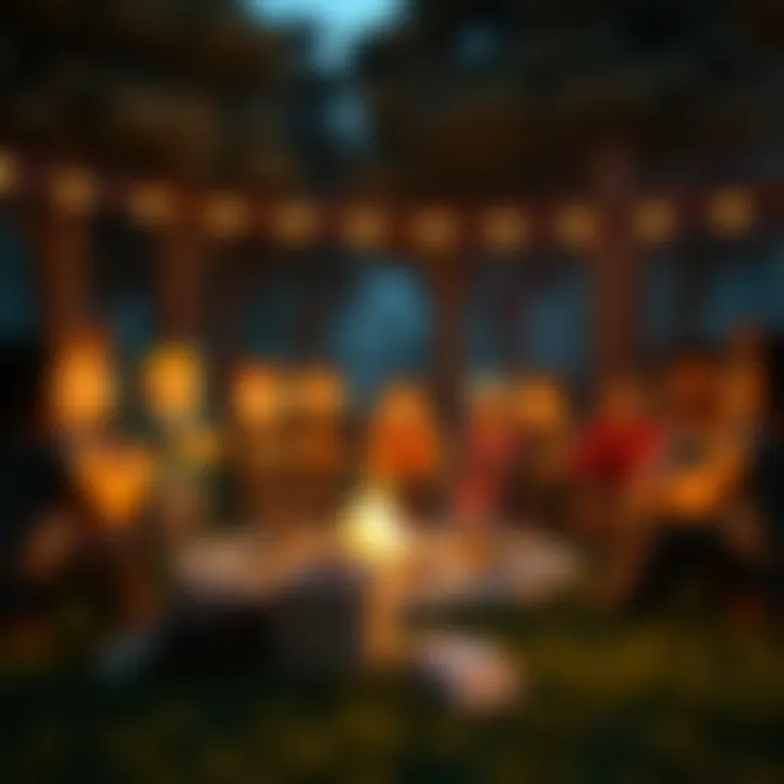 Community Gathering Around a Campfire A welcoming Minecraft community gathering around a campfire