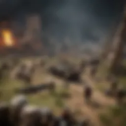 A strategic battlefield featuring miniature figures in a war band game