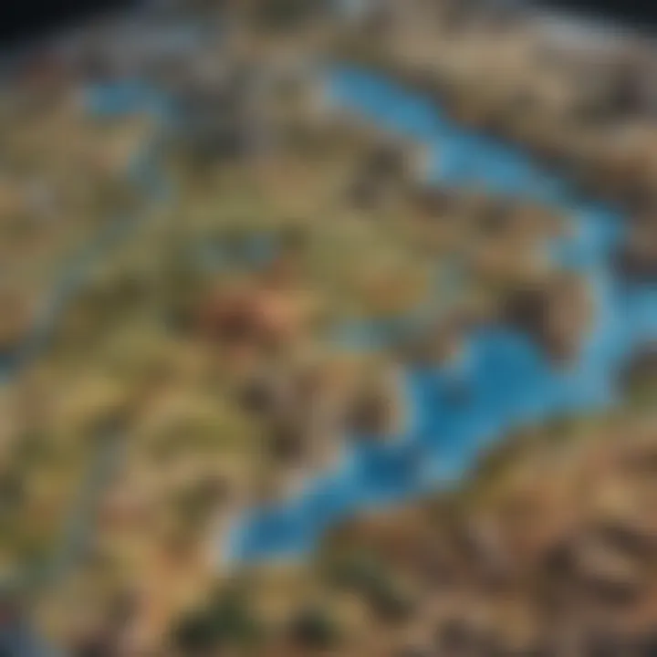 An intricate map design highlighting exploration opportunities