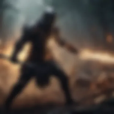 Fierce Battle Encounter A character engaged in a fierce battle against a formidable foe