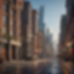 A vibrant city skyline showcasing diverse architectural styles