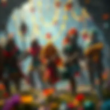 Colorful fantasy characters embarking on a quest