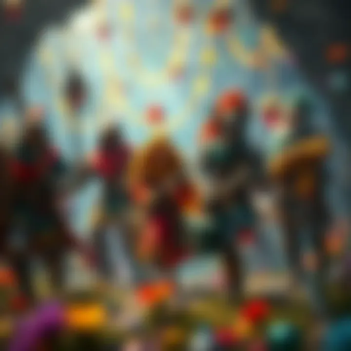 Colorful fantasy characters embarking on a quest