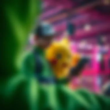 A vibrant scene showcasing a Pokémon trainer using a scanning app