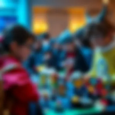 A group of fans engaging with Kingdom Hearts LEGO sets at a community event