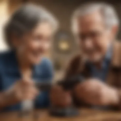 Elderly couple enjoying a large handheld game