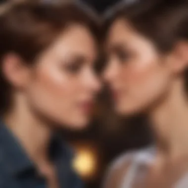 Character Interaction in Lesbian Romance Games A vibrant scene depicting characters in a romantic moment from a lesbian romance game