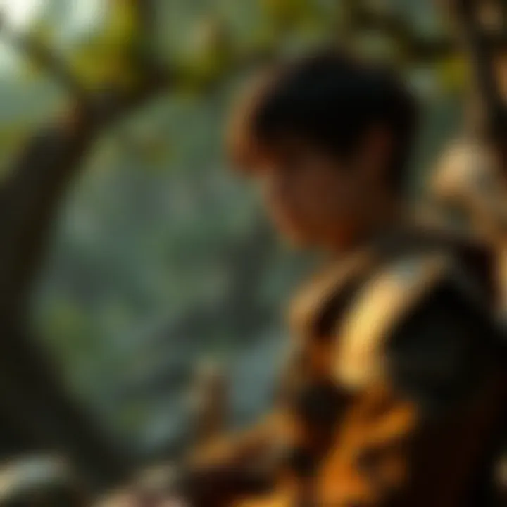 A character contemplating alternatives to level boosting in a serene game setting.