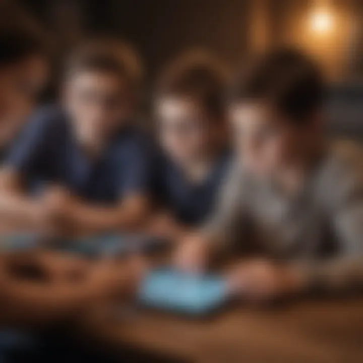 A group of kids solving a digital logic game on tablets.