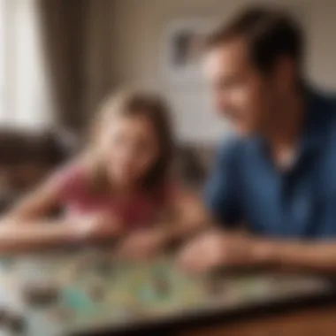 Parent-Child Board Game A parent and child enjoying a board game that enhances logical reasoning.