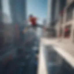 Dynamic parkour movement in a futuristic cityscape
