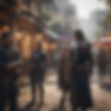Players interacting in a bustling MMORPG environment during beta.