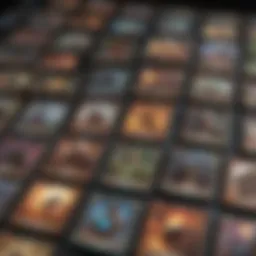 A vibrant MTG Commander deck spread out, showcasing unique card designs.