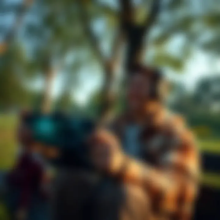 Enjoying Offline Gaming in Nature A serene setting of a user enjoying offline gaming in a park