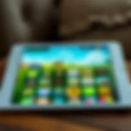 A vibrant tablet screen displaying a variety of offline game icons