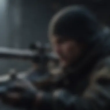 Shadowy figure aiming a sniper rifle