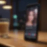 A smartphone displaying a vibrant dating simulation interface