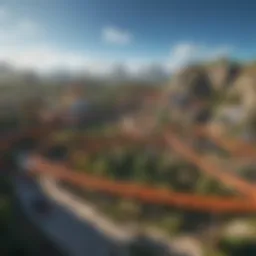 A captivating view of a theme park created in Planet Coaster on Nintendo Switch, showcasing vibrant rides and attractions.